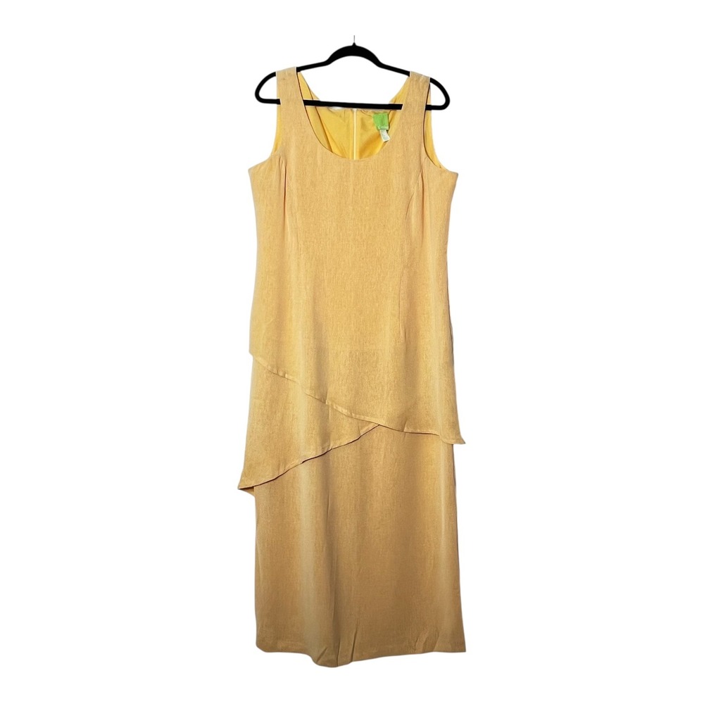 Citrine Womens Yellow Asymmetric‎ Tiered Maxi Dress Size 16 Sleeveless